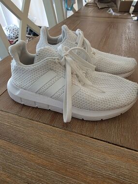 Kids Adidas All-White Knit Lace-Up Sneakers